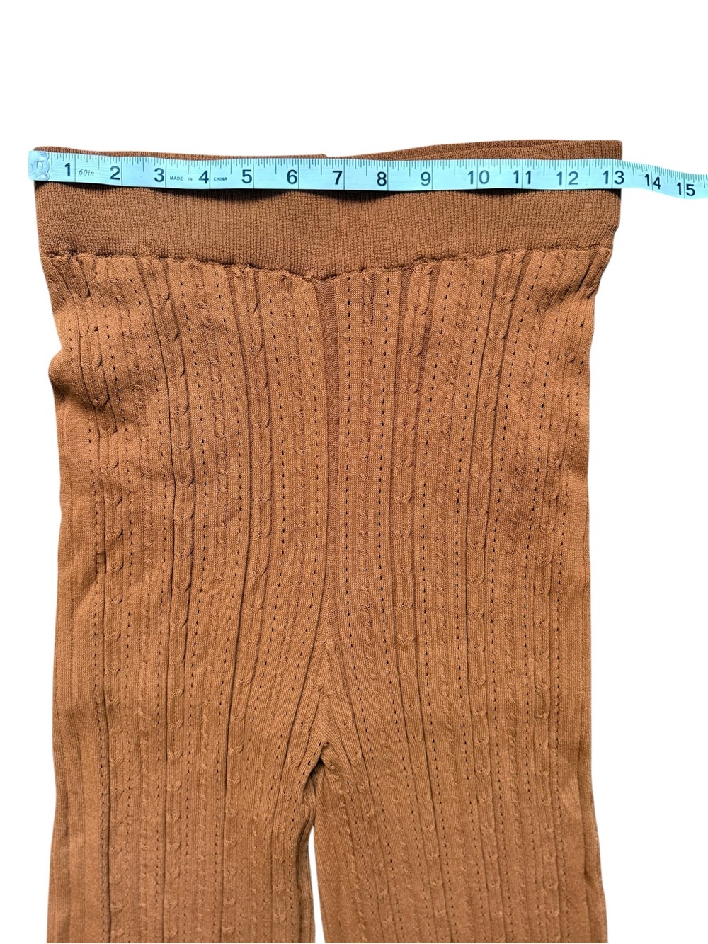 NWT Mo:Vint Brown Pointelle Knit Flare Pants Small Boho Pull-On Wide Leg - Picture 8 of 11